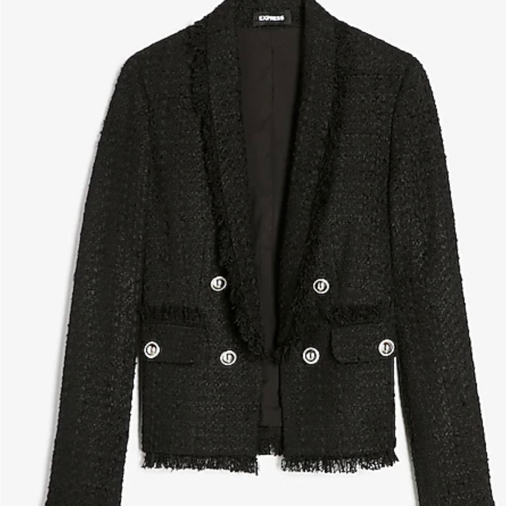 Express Button Front Boucle Blazer Color Black Si… - image 3